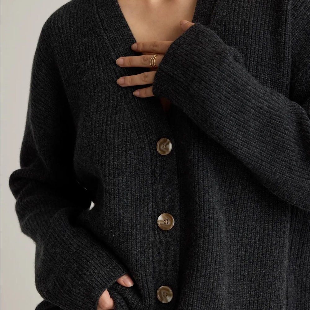 NWT Quince Mongolian Cashmere Fisherman Cropped Sweater - Heather Charcoal XS - Picture 3 of 10